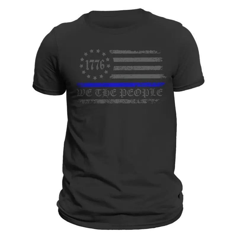 We The People 1776 Thin Blue Line Flag Police Men's T-Shirt Casual Classic Hoodie, Sweatshirt | UrbanDripWear.com