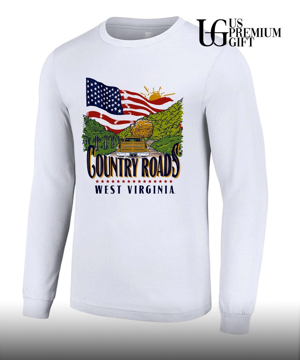 West Virginia Mountaineers Country Roads American USA flag shirt