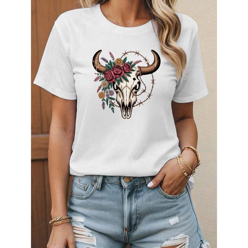 Western - inspired T - Shirt with Floral - adorned Skull Design for a Bohemian Look Hoodie, Sweatshirt | UrbanDripWear.com