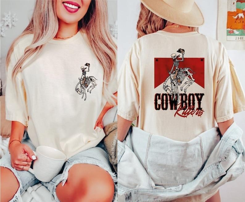 Western Cowboy Shirt, Marb0r0 shirt Cowboy Skeleton Tee, Western Skeleton Tee, Western Rodeo Shirt, Gift For Her ...