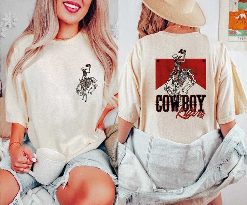 Western Cowboy Shirt, Marb0r0 shirt Cowboy Skeleton Tee, Western Skeleton Tee, Western Rodeo Shirt, Gift For Her vintage...