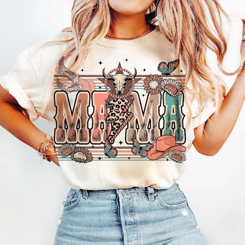Western Mama Tshirt, Howdy Cowhide, Western Mom Shirt, Coquette Mama, Western Cow T-Shirt, Mothers Day, Mama Trendy...
