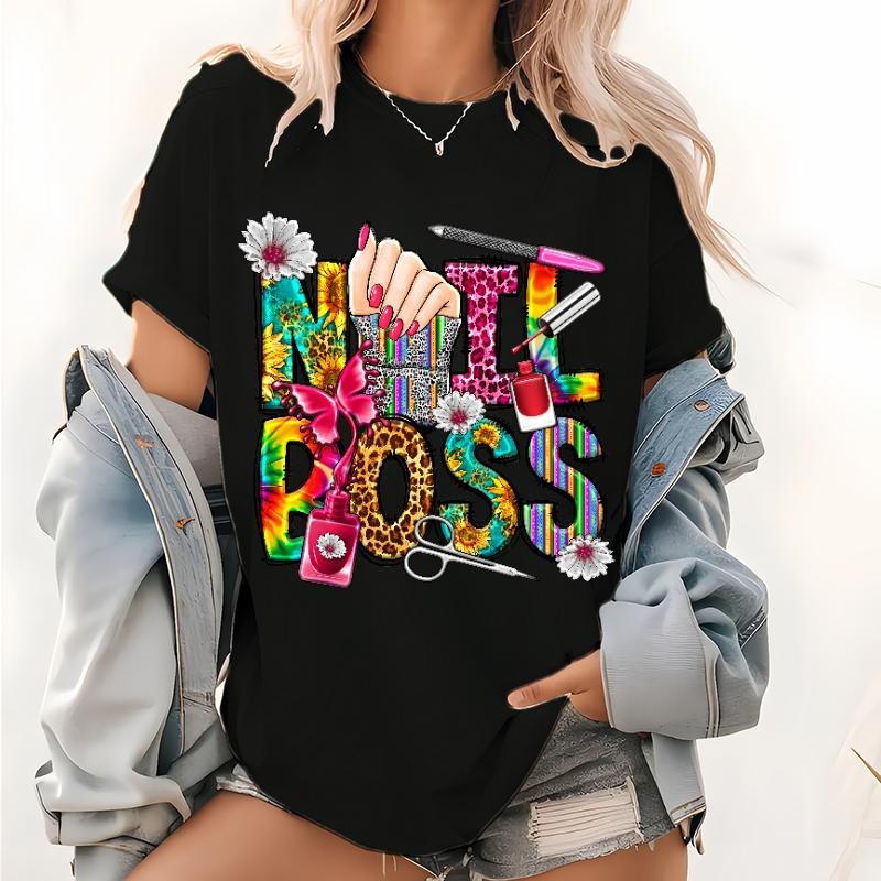 Western Tie Dye Nail Hustler T Shirt, Leopard Nail Hustler Graphic Tops, Nail Technician Digital Print Shirt, Nail...