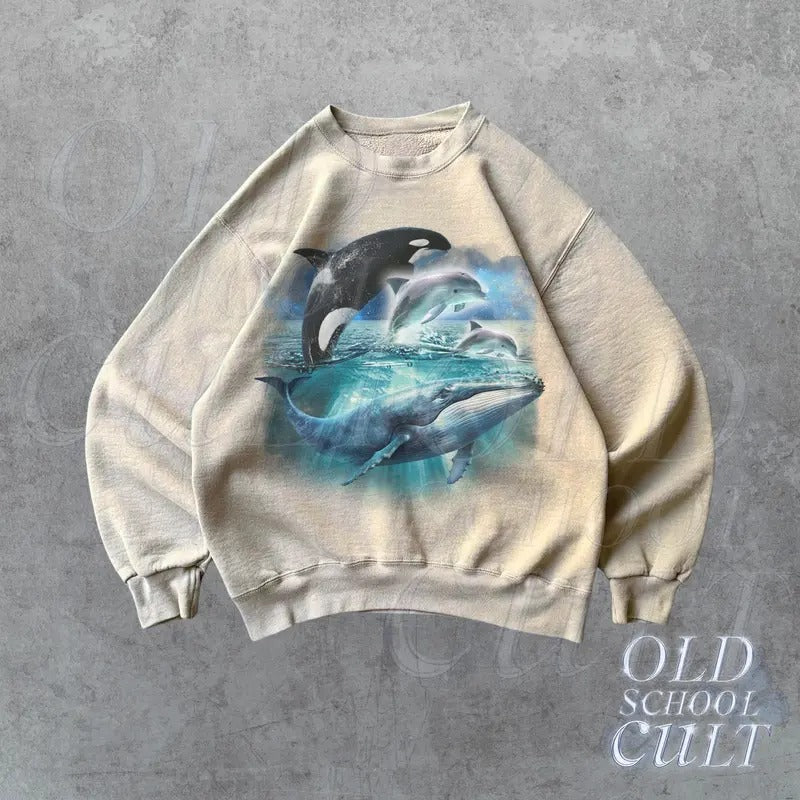 Whale Orca D.o.lp.hi.n Vintage Sweatshirt, Retro Ocean Sweater, e Sea Animals Sweater, Ocean Gifts, Cozy Warm  Sweatshirt...
