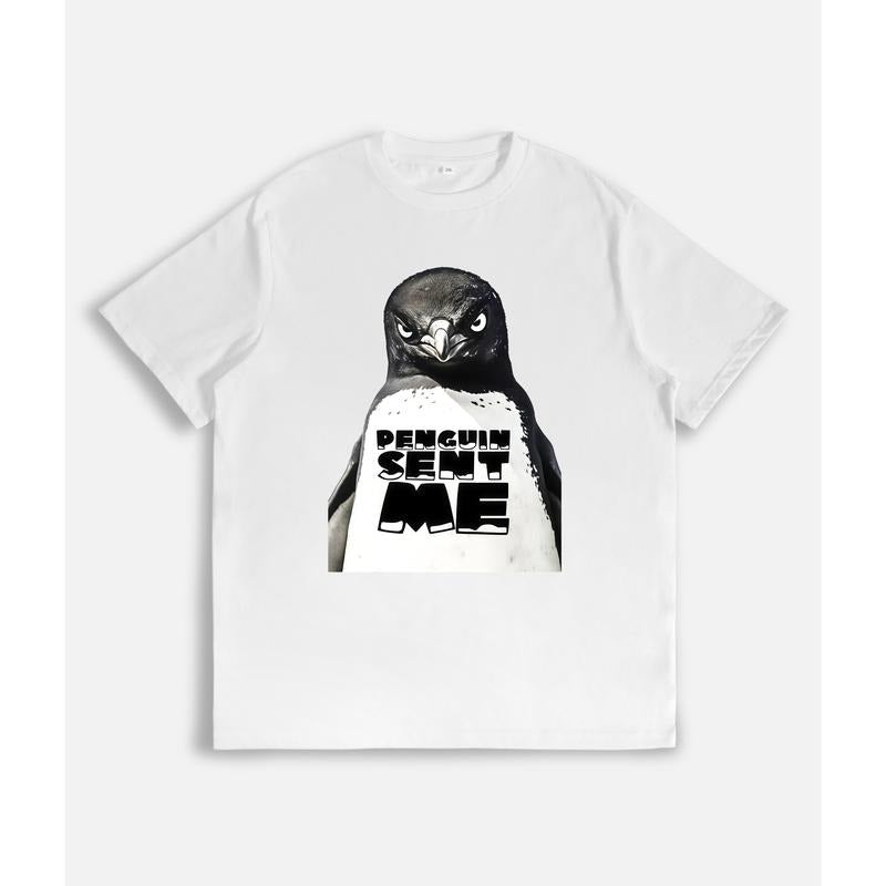 Whimsical T - Shirt: Penguin Graphic with "PENGUIN SENT ME" Statement Hoodie, Sweatshirt | UrbanDripWear.com