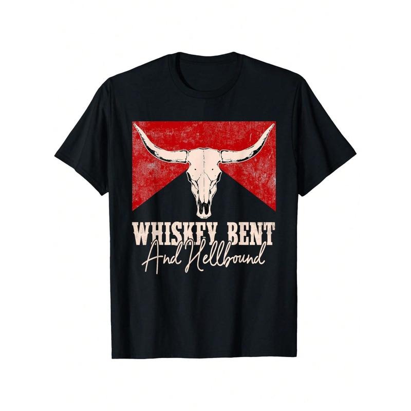 Whiskey Bent And Hellbound Graphic Western Cactus Deserts Graphic Tees Summer Tshirt Short Sleeve Casual Black T Shirts...