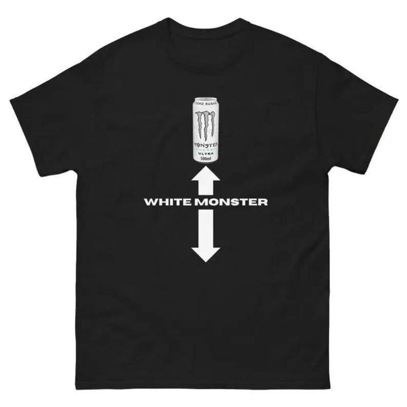 White monster t-shirt, fun summer t-shirts, funny summer t-shirt white monster Graphic Tee Streetwear Black Menswear...