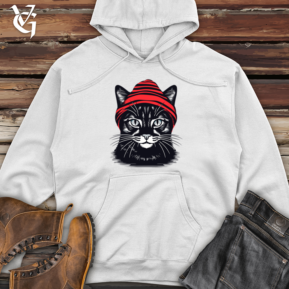 Vintage Beanie Black Cat Midweight Hooded Sweatshirt