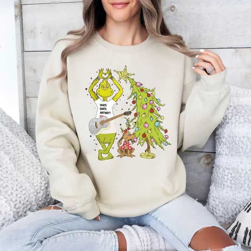 Who's Santa Anyway Shirt, G.rinchmas Shirt, Christmas Movies Sweatshirt, Santa Xmas Crew Neck, Gr!nch Swifie Tour...