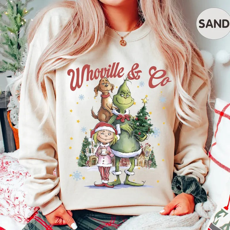 Whoville & Co. Sweatshirt, Grinchy Cindy Lou and Max Christmas Sweatshirt, Whoville University Tee, Funny Christmas Gift...