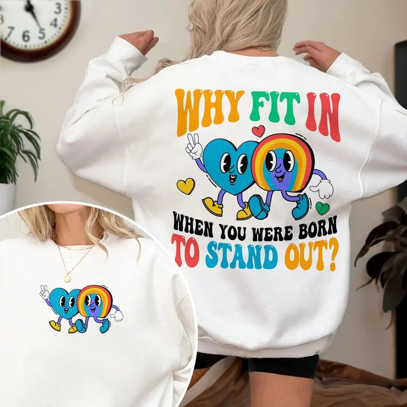 Why Fit In When You Were Born To Stand Out Autism Awareness Shirt Autistic Autism Mom Tee Autism Support Cotton Sleeve...