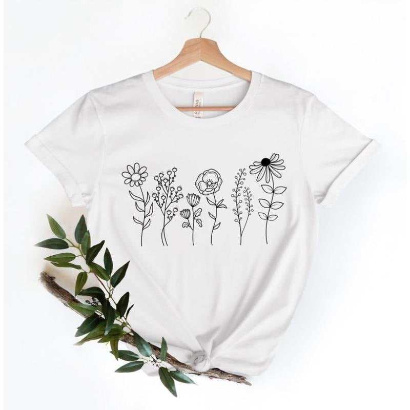 Wild Flowers Shirt, Wildflower Tshirt, Floral Shirt, Botanical Shirt, Flower Shirt, Nature Lover Shirt,Ladies Shirts,...