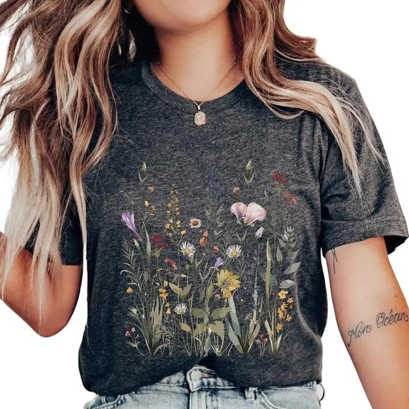 Wild Flowers T-Shirt, Vintage Botanical Tee, Pastel Floral Nature T-Shirt, Garden Lover Tee, Flower Lover Tee,...