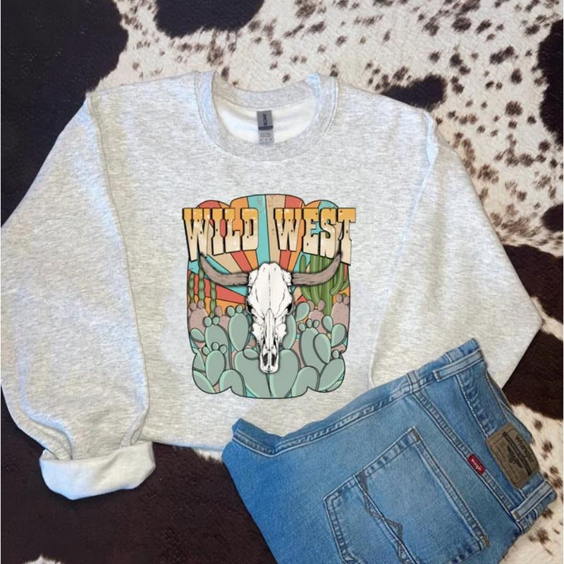 Wild West Crewneck Sweatshirt and Hoodie country western girl clothes, western outfits women, western clothing T-Shirts