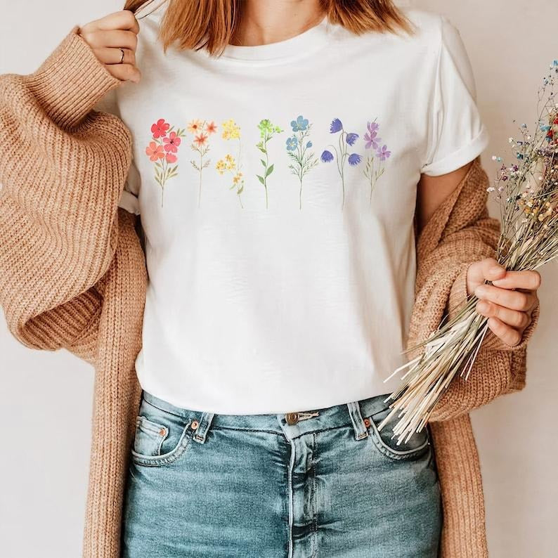 Wildflower Lgbt Pride Month Shirt, Flower Gay Lesbian Shirt, Cute Pride Shirt, Queer Lesbian Girls Hoodie, T-shirt and...
