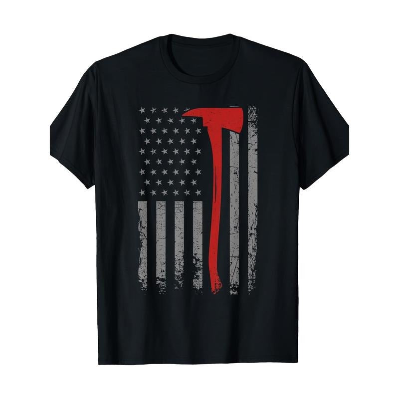 Wildland Firefighter Axe American Flag Thin Red Line Fireman T-Shirt Made in USA Hoodie, Sweatshirt | UrbanDripWear.com