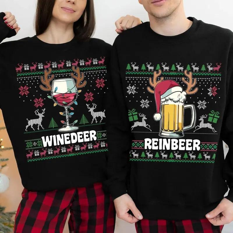 Winedeer and Reinbeer ugly Christmas sweatshirts