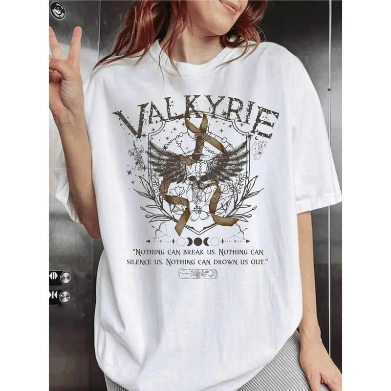 Winged Female Soldier Graphic T-Shirt - Breathable & Sweat-Wicking, Loose Fit Round Neck Short Sleeve with Bold Geometric...