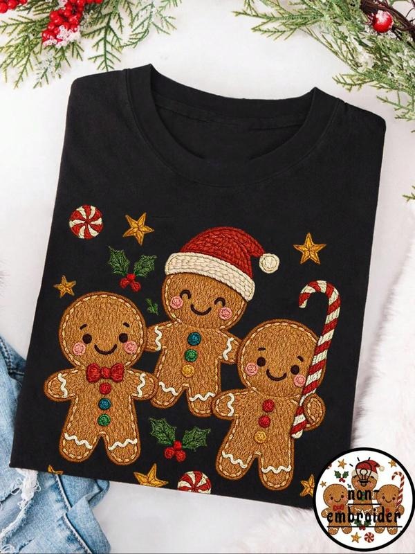 Winter Christmas Essential Unisex Gingerbread Man Print T-Shirt, Fashionable Comfortable Casual Top, Perfect for Fall...
