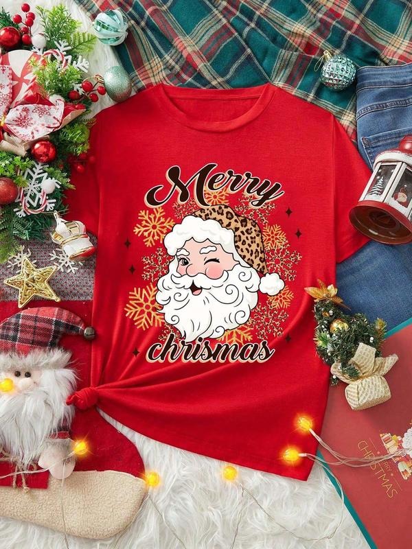 Winter Christmas Essential Unisex Santa Claus Print T-Shirt, Fashionable Comfortable Casual Top, Perfect for Fall Winter...