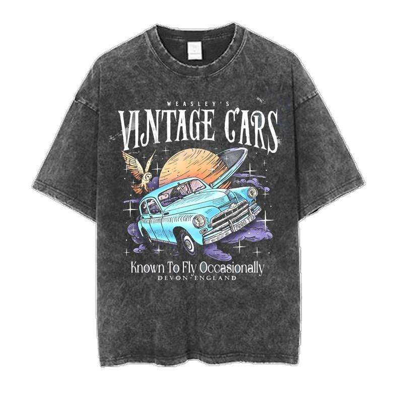 Wizard Flying Car Vintage 90s Graphic Shirt, Vintage Style Weasley Car Tee, Bookish Wizard Shirt, Universal Fan shirt,...