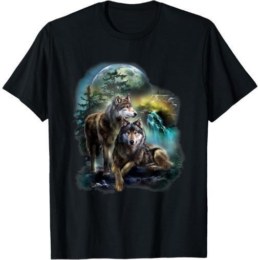 Wolf Print T-shirt Cotton Casual Summer Tee, Trendy Tops Crew Neck Tee, Comfort Street Style Tee, Must-have Fashionable...