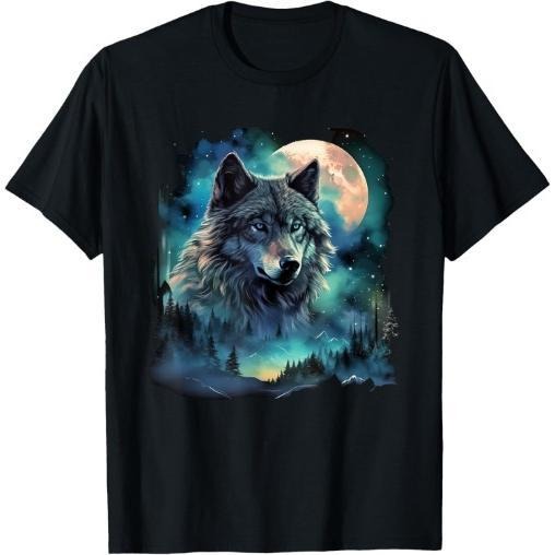 Wolf Print T-shirt Cotton Casual Summer Tee, Trendy Tops Crew Neck Tee, Comfort Street Style Tee, Must-have Fashionable...