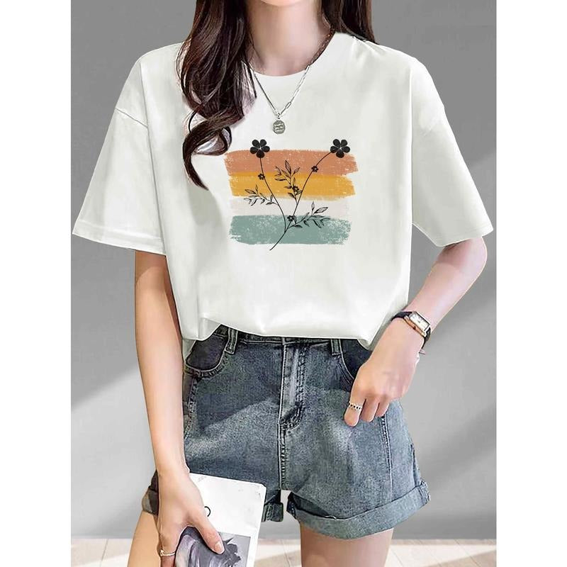 Woman's 100% cotton -Vintage-Inspired Floral Print Women's Cotton T-Shirt