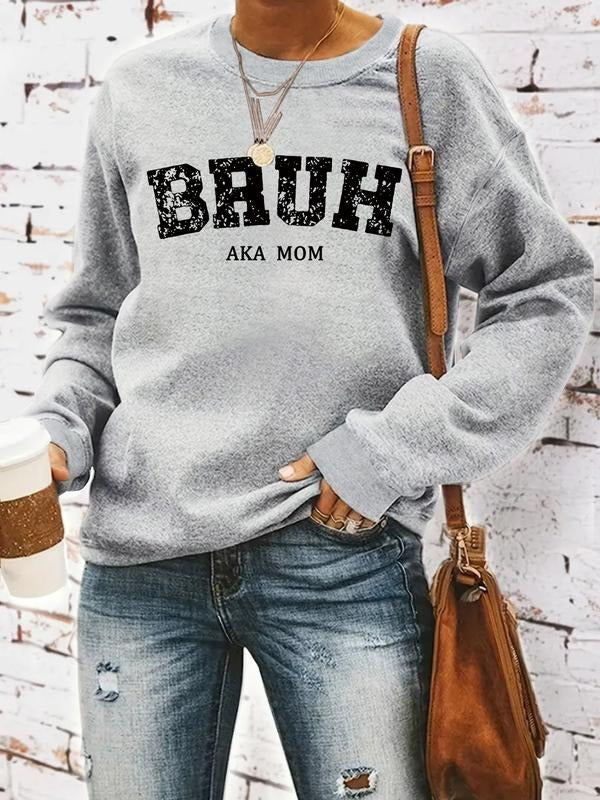 Women Casual Bruh Aka Mom Pattern Hoodie Soft Long Sleeve Round Neck Sweatshirt Washable Comfortable Daily Wear Durable...