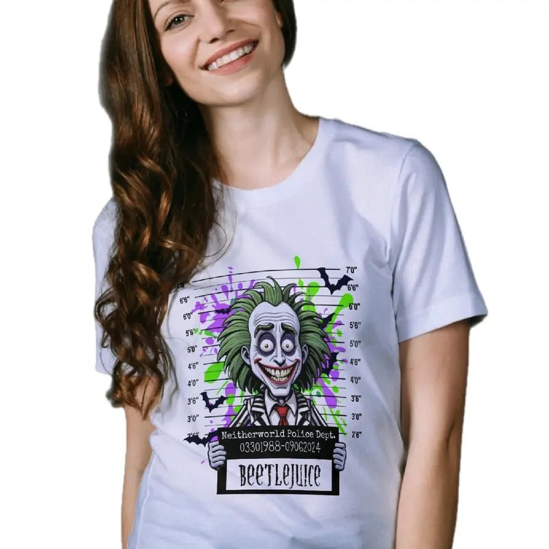 Beetlejuice Cartoon Mugshot T-Shirt for Men/Women Comfortable Cotton Top oogie boogie Womenswear Breathable Everyday Fit...