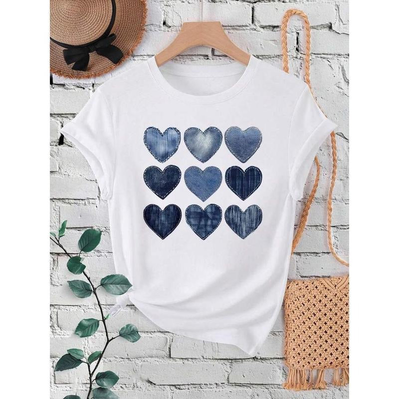 Women Cowboy Heart Print T-Shirt for Valentine's Day Gifts Fashion Crew Neck Short Sleeve T-Shirt Casual Women's Clothing...