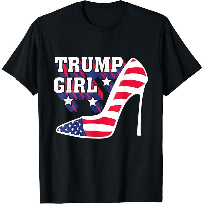 Women Funny Trump Girl Tee Cute High Heel American Flag Gift T-Shirt Hoodie, Sweatshirt | UrbanDripWear.com