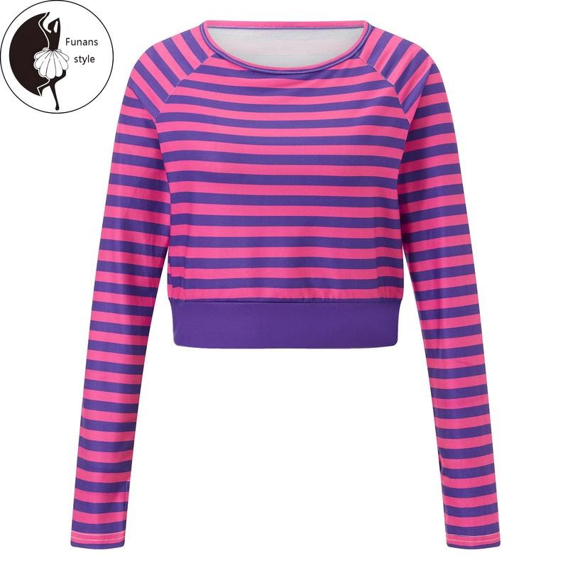 Women Long Sleeve T-Shirts Stripe Round Neck Casual Shirts Spring FallFit Tops Streetwear Hoodie, Sweatshirt