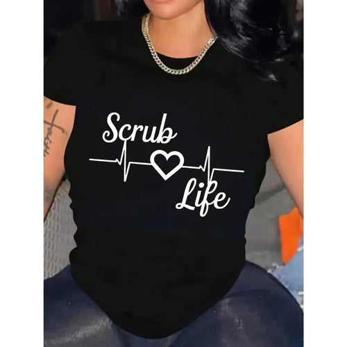 Women'S "Scrub Life" EKG Graphic Tee - Soft 100%, Crew Neck, Short Sleeve - Casual & Stylish Black T-Shirt for...
