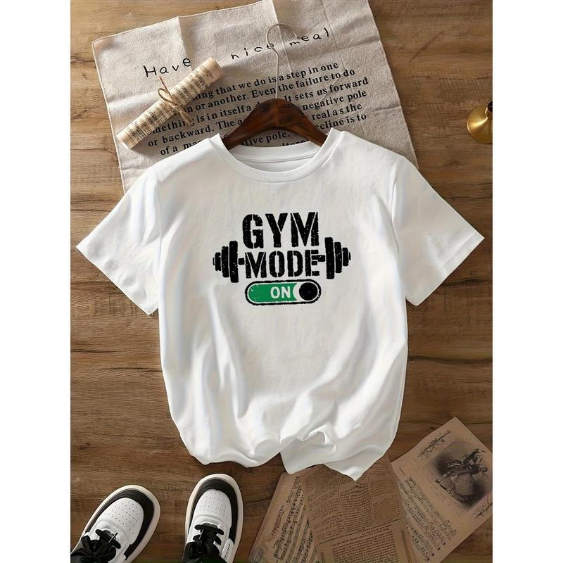 Women'S Casual "GYM" Weightlifting Printed Round Neck Short Sleeved White T-shirt Hoodie, Sweatshirt | UrbanDripWear.com
