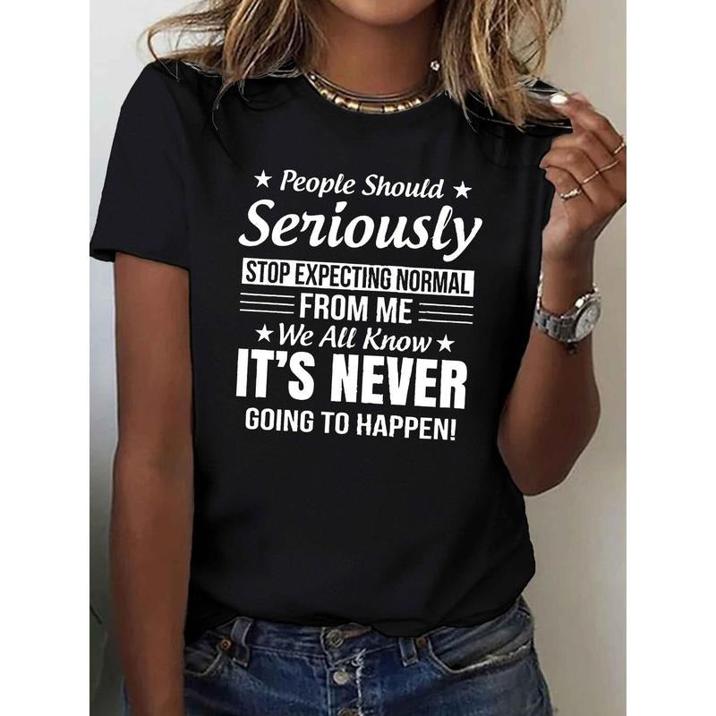 Women'S Casual Black T-Shirt with Quote & Stars