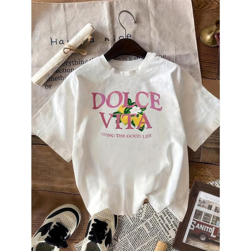 Women'S Casual Round Neck Short Sleeved Sweet Life T-shirt, White Casual Spring And Summer T-shirt style 02 Hoodie,...