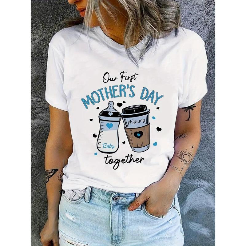 Women'S Casual Short-Sleeve T-Shirt with "Our First Mother'S Day Together" Print