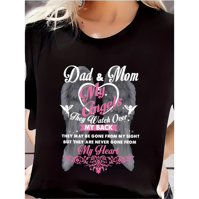 Women'S Casual Short Sleeve T-Shirt, Comfort Fit, Sporty Graphic Tee With Wings & Letter Print, Round Neck Top For Daily...
