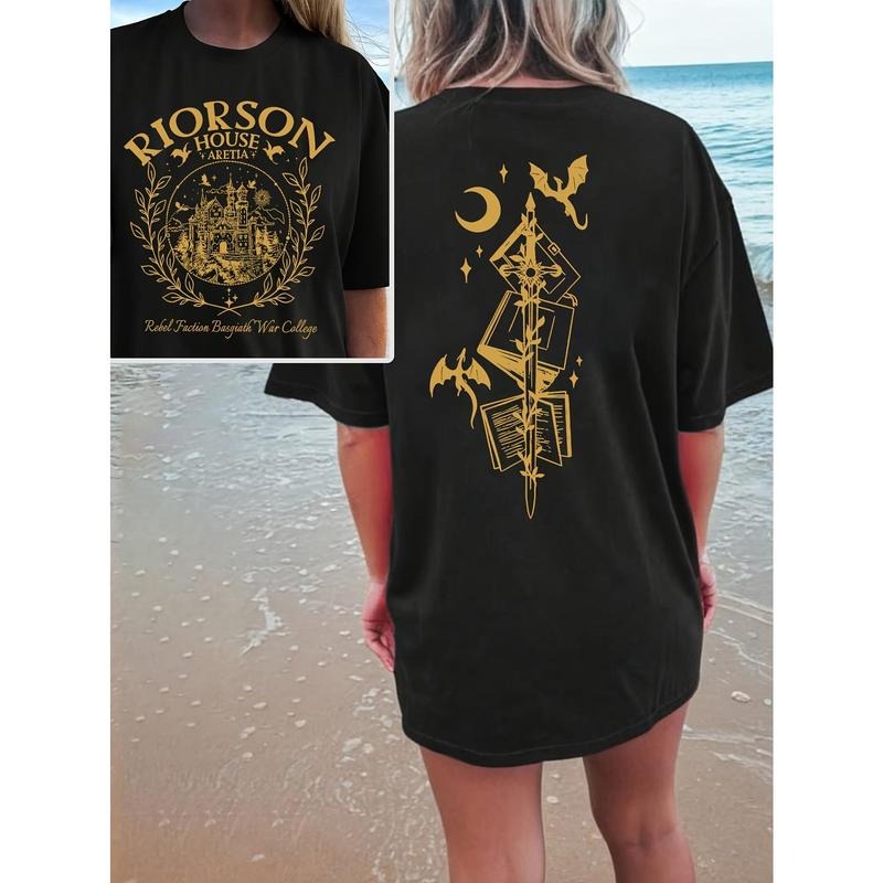 Women'S Dragon Knight & Book Flame Iron Tee, Polyester 100% Crew Neck Short Sleeve T-Shirt, Casual All-Season Knit Fabric...