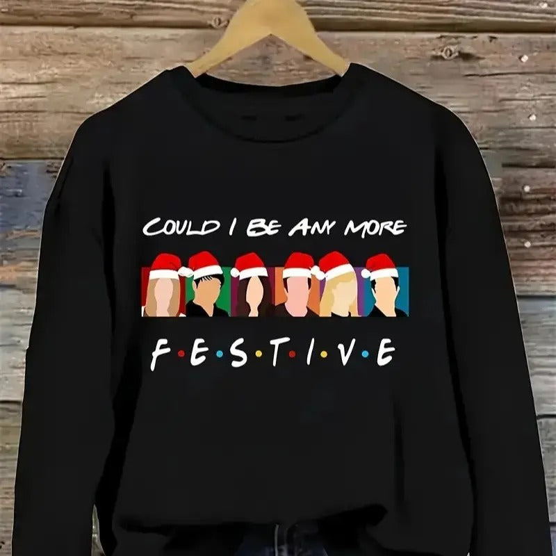 Women'S Festive Christmas Cartoon Print Sweatshirt - Cozy Cotton, Crew Neck, Stretch Fabric, Non-Transparent - Perfect...