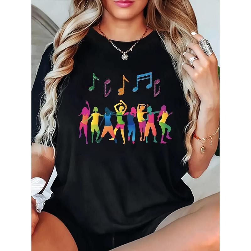 Women'S Music Note & Dancer Silhouette Print T-Shirt