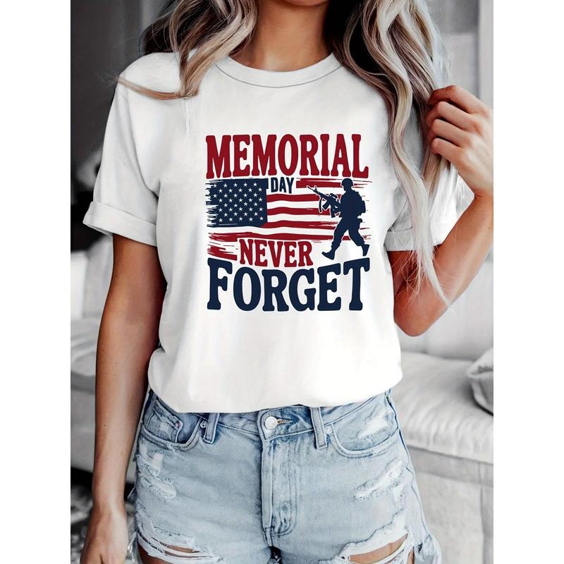 Women'S Patriotic Memorial Day T-Shirt- "Never Forget" Retired Military Salute to American Flag Design, Crew Neck Short...