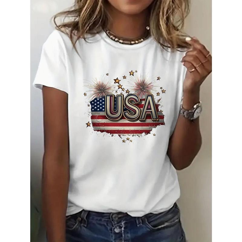 Women'S Patriotic USA Flag Graphic Crew Neck T-Shirt Lightweight Breathable Regular Fit Casual Short Sleeve Top for All...