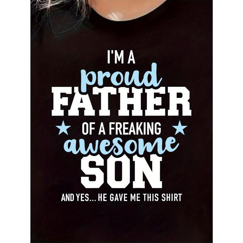 Women'S Plus Size Graphic T-Shirt, "I'm a Proud Father of a Freaking Awesome Son" Funny Letter Print, Casual Short Sleeve...