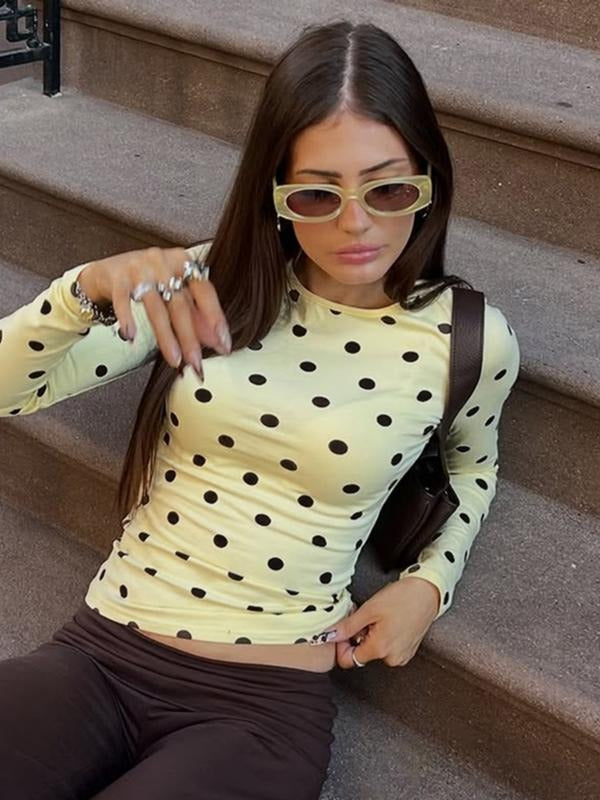 Women Spring Autumn Long Sleeve Polka Dot T Shirt Tops Tees Hoodie, Sweatshirt | UrbanDripWear.com