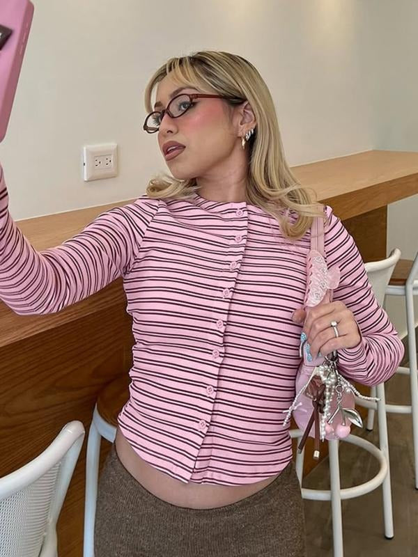 Women Spring Autumn Long Sleeve Striped T Shirt Tops Casual Fashionable Top Hoodie, Sweatshirt | UrbanDripWear.com