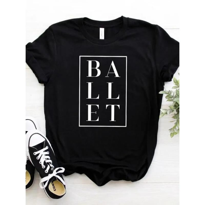 Women T Shirt Ballet Letters Print Tshirt Women Short Sleeve O Neck Loose T-shirt Ladies Causal Tee Shirt Clothes Tops...