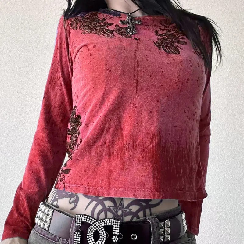 Women Y2k Aesthetic Gothic Shirt Tops 90s E-Girls Fairy Grunge Vintage T-Shirt Long Sleeve Round-Neck Teens Shirt Party...