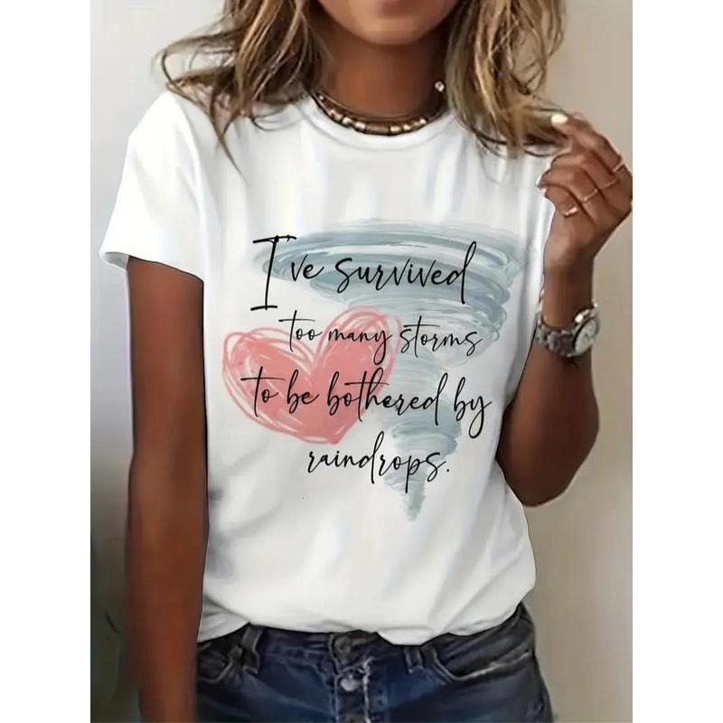 Women's   Letter Print Round Neck Tee, Trendy Casual Short Sleeve T-shirt for Daily Wear, Ladies All Seasons Wear Hoodie,...